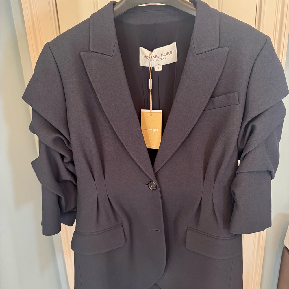 Michael Kors Women's Elegant Black Blazer with Ruffle Sleeves